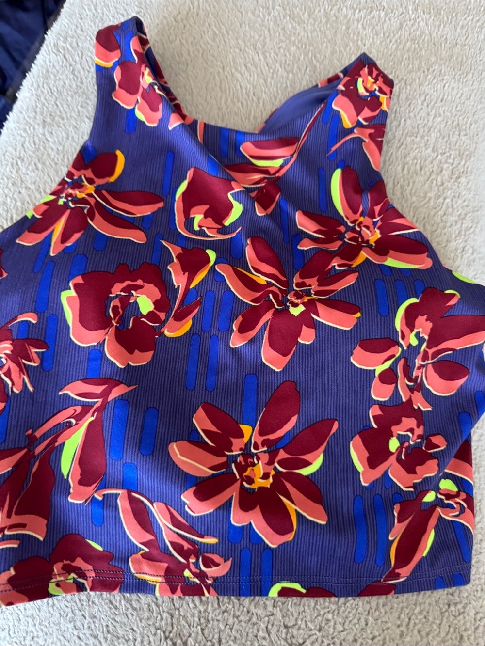 Athleta Purple Swim Crop Tank with Floral Trim
